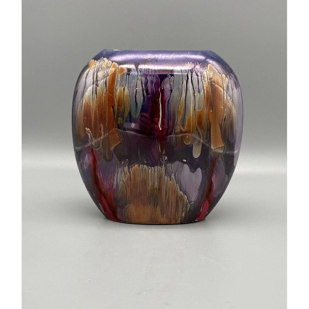 Ceramic Vase Multicolored Artistic S.E.C. Made In Italy Vintage High Gloss‎